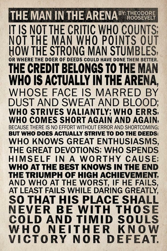 The Man in the Arena | Theodore Roosevelt Motivational Quote Poster