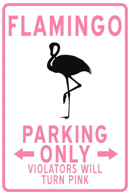 "Flamingo Parking Only" | Funny Tropical Sign | Novelty Wall Art Poster - Type & Quotes Poster