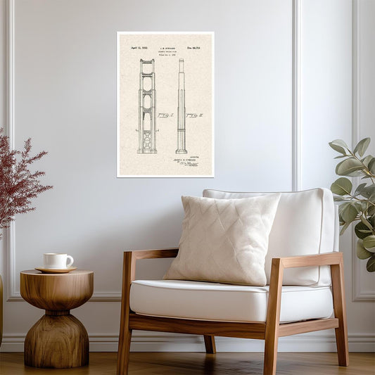 Golden Gate Bridge Patent | Architectural Diagram Poster | San Francisco Landmark Art - Vintage & Retro Poster