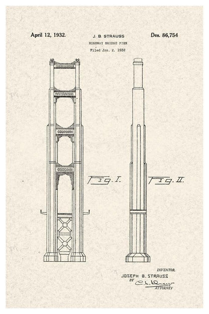 Golden Gate Bridge Patent | Architectural Diagram Poster | San Francisco Landmark Art - Vintage & Retro Poster