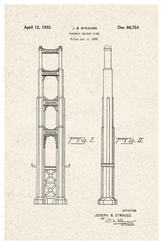 Golden Gate Bridge Patent | Architectural Diagram Poster | San Francisco Landmark Art - Vintage & Retro Poster