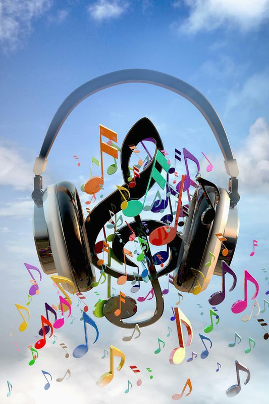 Headphones & Musical Notes | Abstract Music Art Print | Modern Wall Decor Poster - Music Poster