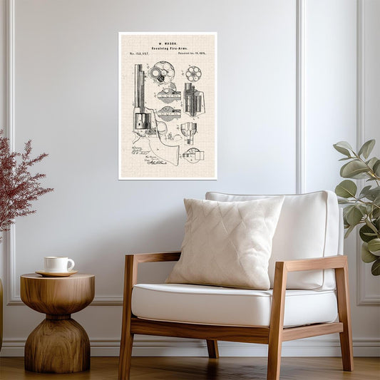 Revolver Firearm Patent Print | W. Mason Gun Diagram | Western Art Poster - Vintage & Retro Poster