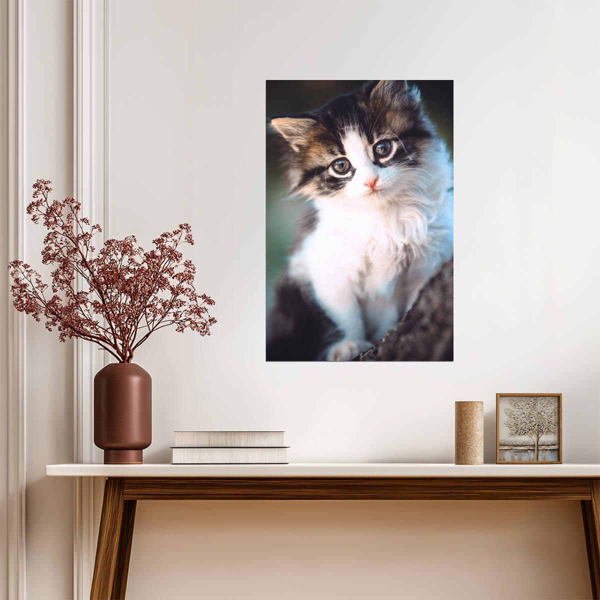 Adorable Kitten Sitting on a Tree Branch | Animal Portrait Photography | Cat Poster - Photography Poster