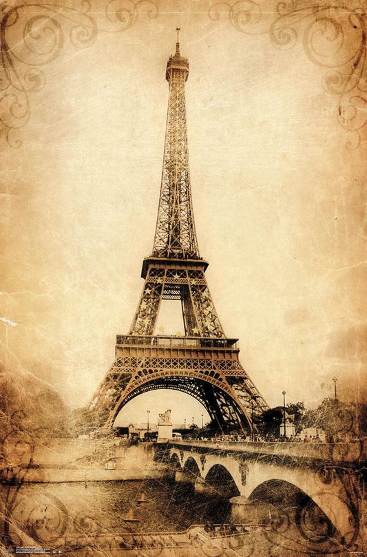 Eiffel Tower in Sepia | Vintage Paris Photography | Rustic Landmark Poster - Vintage & Retro Poster