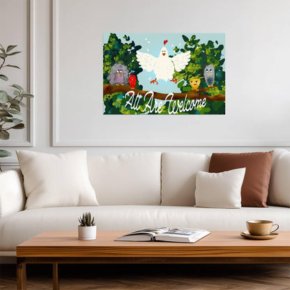 "All Are Welcome" Classroom Poster | Cute Animals Wall Art | Educational Kids Decor - For Kids Poster