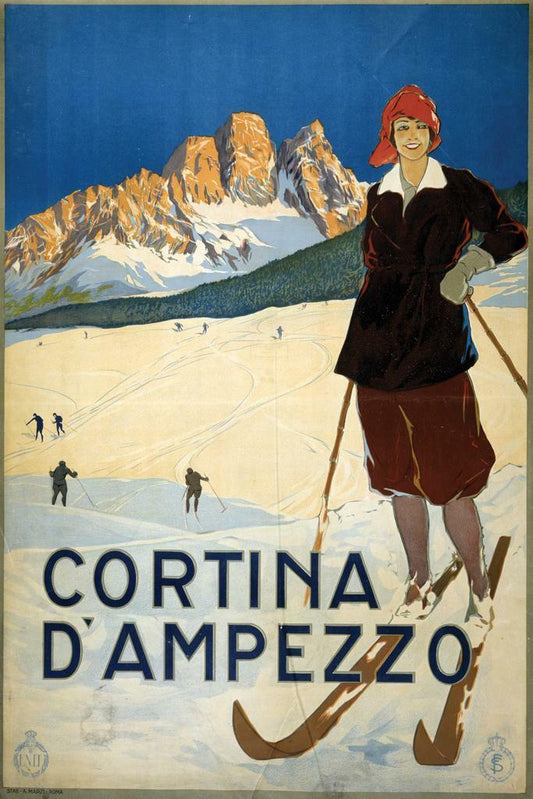 Cortina D'Ampezzo, Italy | Vintage Ski Travel Poster | Retro Alps Wall Art - Vintage & Retro Poster