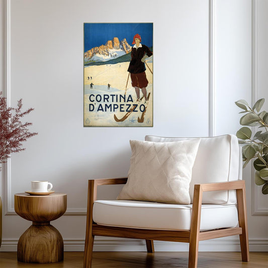 Cortina D'Ampezzo, Italy | Vintage Ski Travel Poster | Retro Alps Wall Art - Vintage & Retro Poster