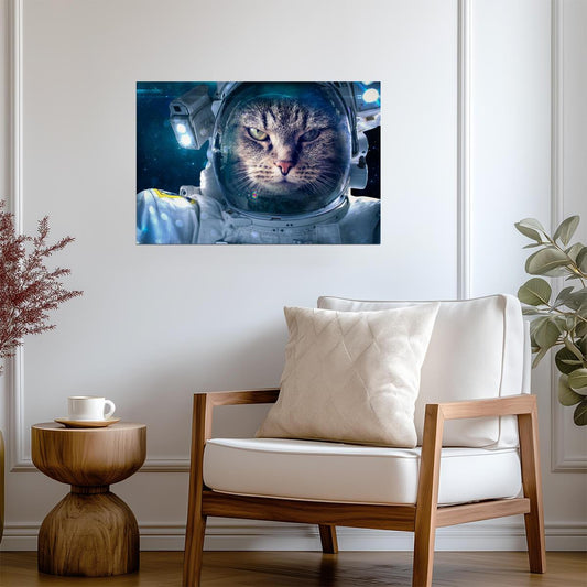 Astronaut Cat in Space | Funny Animal Portrait | Sci-Fi Humor Poster - Graphic & Art Poster