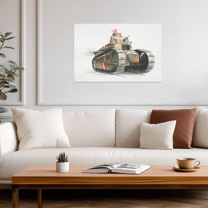 Renault FT-17 Tank | WWI Military Watercolor | Historical Illustration Poster - Vintage & Retro Poster