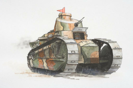 Renault FT-17 Tank | WWI Military Watercolor | Historical Illustration Poster - Vintage & Retro Poster