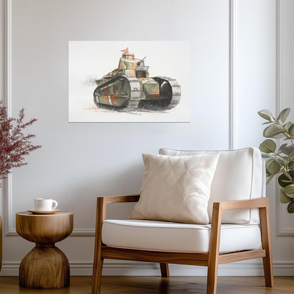 Renault FT-17 Tank | WWI Military Watercolor | Historical Illustration Poster - Vintage & Retro Poster