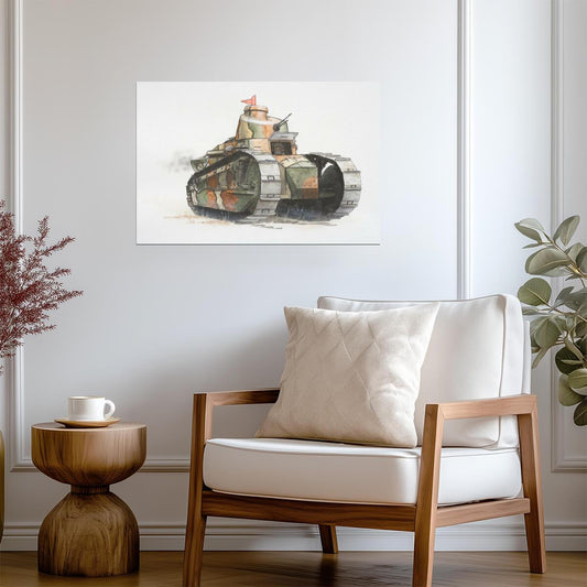 Renault FT-17 Tank | WWI Military Watercolor | Historical Illustration Poster - Vintage & Retro Poster