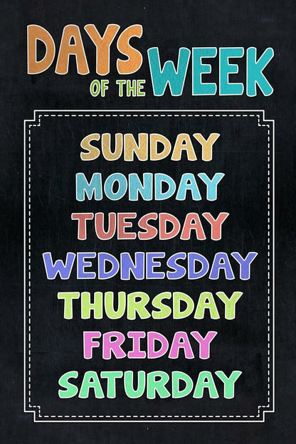Days of the Week Chart | Educational Kids Poster | Rainbow Classroom Decor - For Kids Poster
