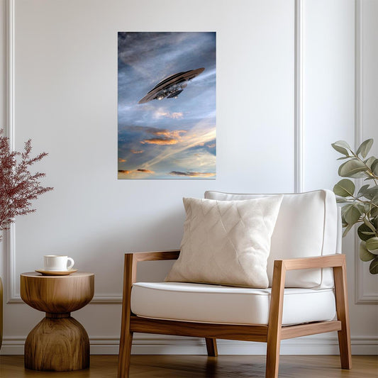 UFO Flying Saucer Photo | Abstract Sci-Fi Art | Extraterrestrial Themed Poster - Graphic & Art Poster