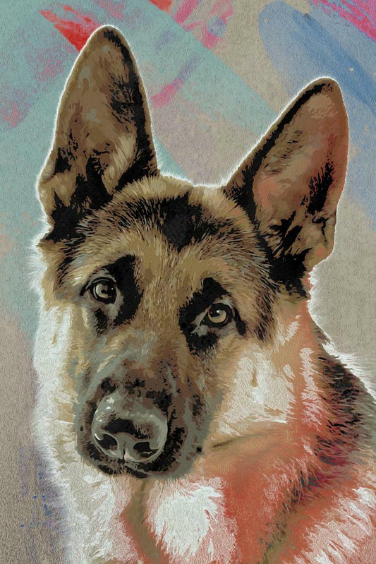 German Shepherd Portrait | Pop Art Style Dog | Colorful Pet Illustration Poster - Graphic & Art Poster
