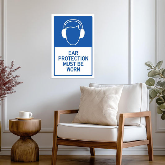"Ear Protection Must Be Worn" | Workplace Safety Sign | Industrial Warning Poster - Type & Quotes Poster
