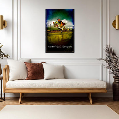 "'Scuse Me While I Kiss The Sky" | Funny Skateboarder Sign | Retro Humor Poster - Type & Quotes Poster