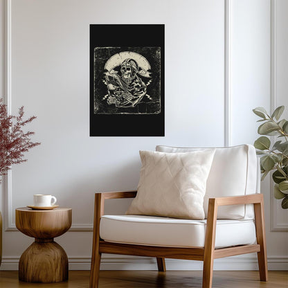Skeleton Biker Emblem | Motorcycle Club Style Art | Gothic Illustration Poster - Graphic & Art Poster
