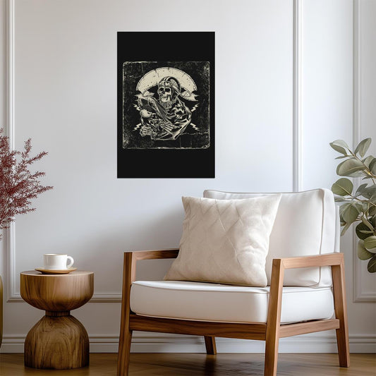 Skeleton Biker Emblem | Motorcycle Club Style Art | Gothic Illustration Poster - Graphic & Art Poster