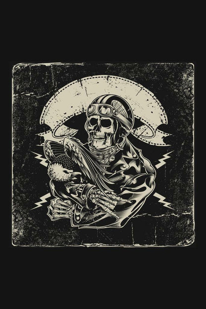 Skeleton Biker Emblem | Motorcycle Club Style Art | Gothic Illustration Poster - Graphic & Art Poster
