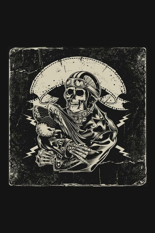 Skeleton Biker Emblem | Motorcycle Club Style Art | Gothic Illustration Poster - Graphic & Art Poster