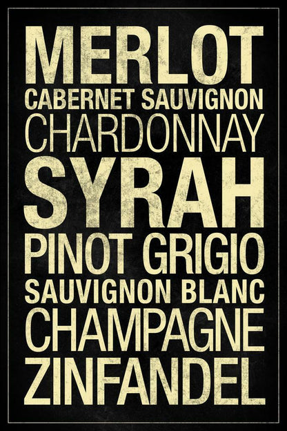Wine Types Chart | Merlot, Syrah, Zinfandel | Kitchen & Bar Wall Art Poster - Type & Quotes Poster