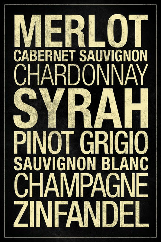 Wine Types Chart | Merlot, Syrah, Zinfandel | Kitchen & Bar Wall Art Poster - Type & Quotes Poster