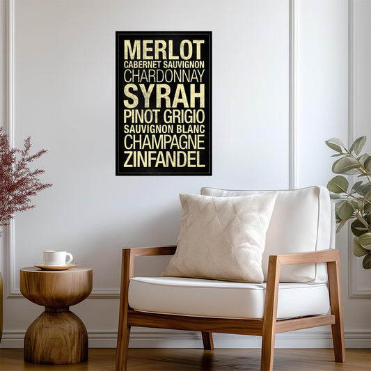 Wine Types Chart | Merlot, Syrah, Zinfandel | Kitchen & Bar Wall Art Poster - Type & Quotes Poster