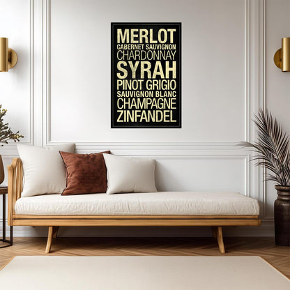 Wine Types Chart | Merlot, Syrah, Zinfandel | Kitchen & Bar Wall Art Poster - Type & Quotes Poster