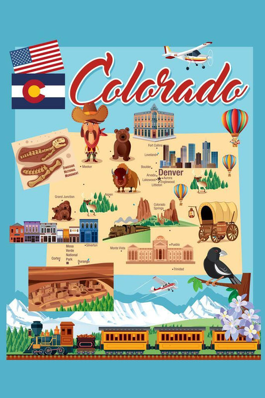 Colorado Map | Illustrated Vintage Travel Poster