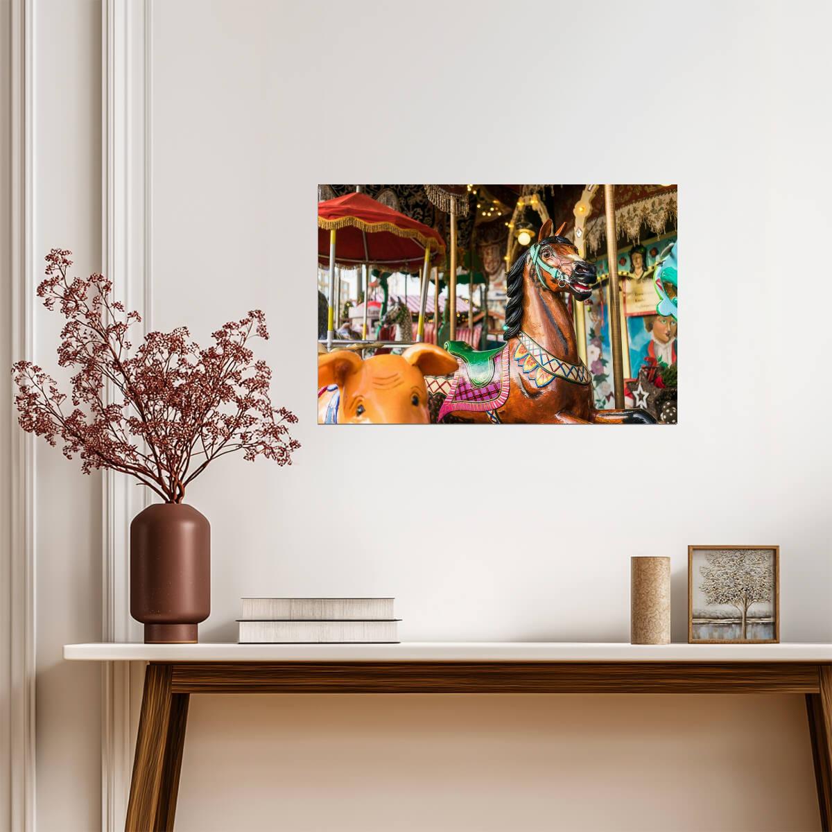 Carousel at a Carnival at Night | Amusement Park Photography | Fun Fair Poster - Photography Poster