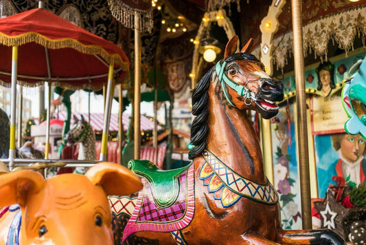 Carousel at a Carnival at Night | Amusement Park Photography | Fun Fair Poster - Photography Poster
