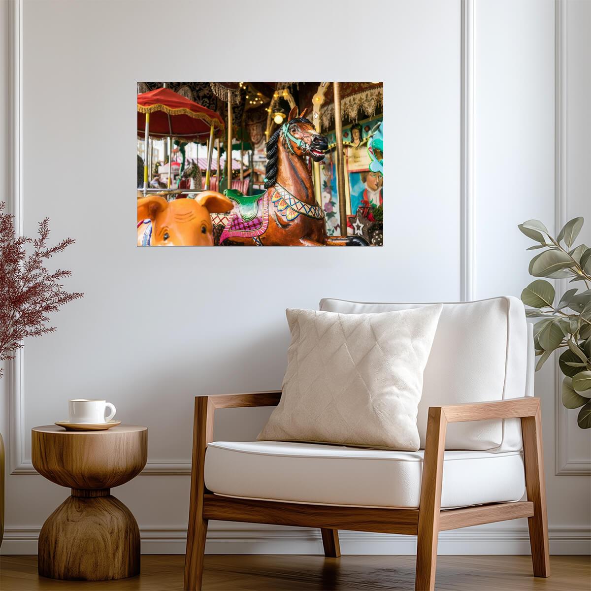 Carousel at a Carnival at Night | Amusement Park Photography | Fun Fair Poster - Photography Poster