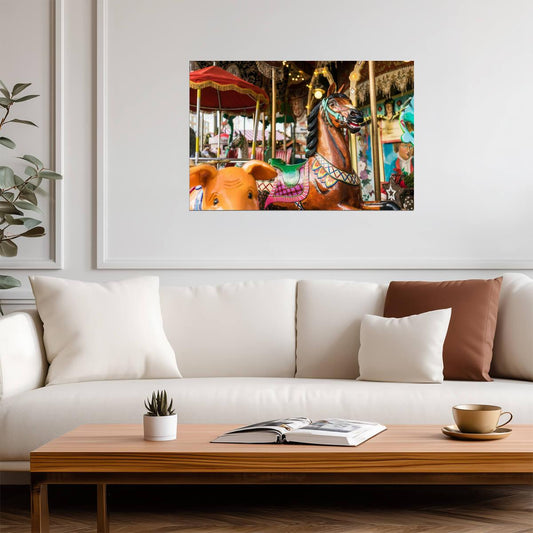 Carousel at a Carnival at Night | Amusement Park Photography | Fun Fair Poster - Photography Poster