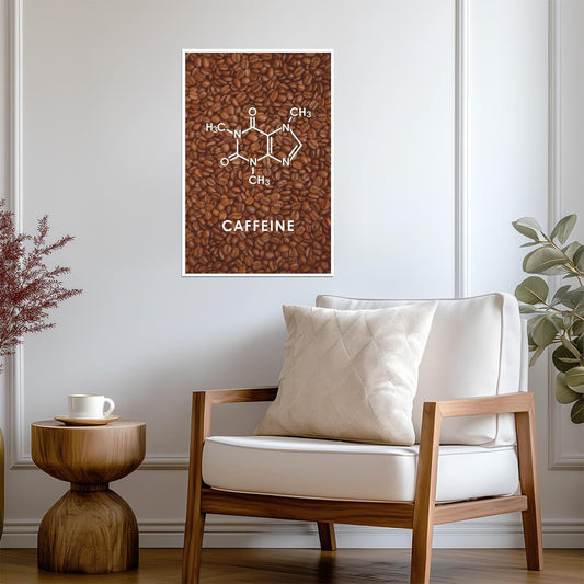 Caffeine Molecule Diagram | Minimalist Coffee Chemistry Art | Funny Science Poster - Type & Quotes Poster