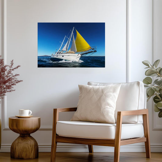 Yacht Sailing on the Ocean Photo | Nautical Wall Art | Seascape Photography Poster - Photography Poster