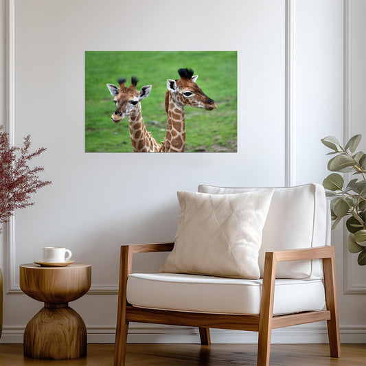 Two Baby Giraffes Photo | African Wildlife Photography | Cute Animal Poster - Photography Poster