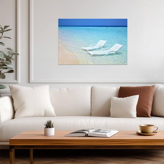 Sunchairs on a Tropical Beach | Paradise Photography Print | Relaxation Poster - Photography Poster