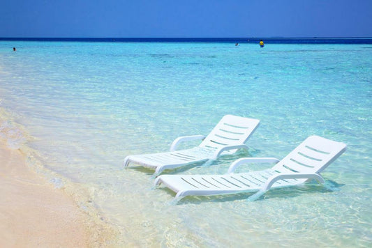 Sunchairs on a Tropical Beach | Paradise Photography Print | Relaxation Poster - Photography Poster