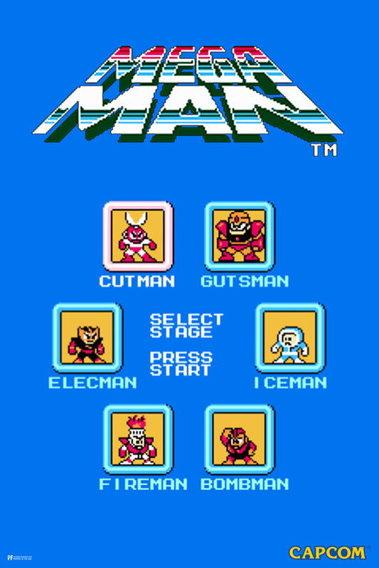 Mega Man Stage Select Screen | Retro 8-Bit Gaming Poster - Video Games Poster