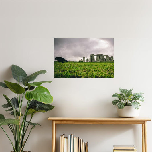 Stonehenge with Black Crow Poster | England Landscape Photography | Historic Wall Art