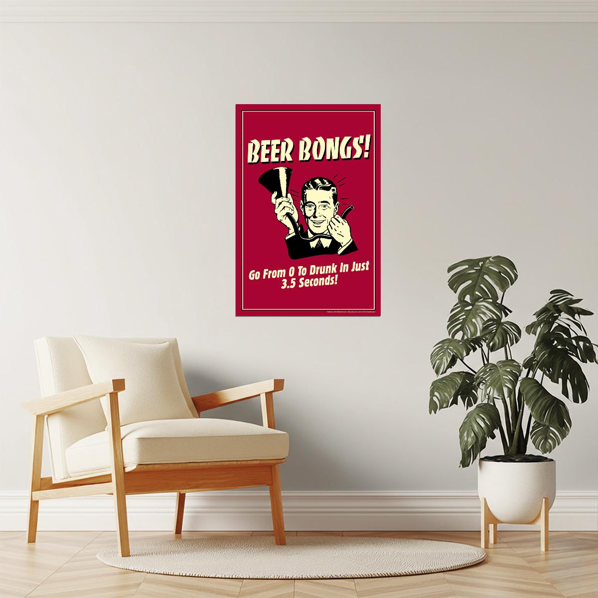 Beer Bongs 0 to Drunk Poster | Funny College Humor | Party Wall Art