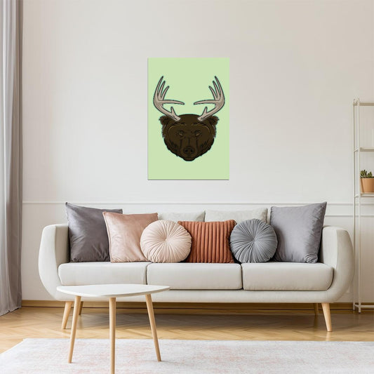 Deer Bear Beer Funny Poster | Pun Illustration | Cabin & Bar Wall Art