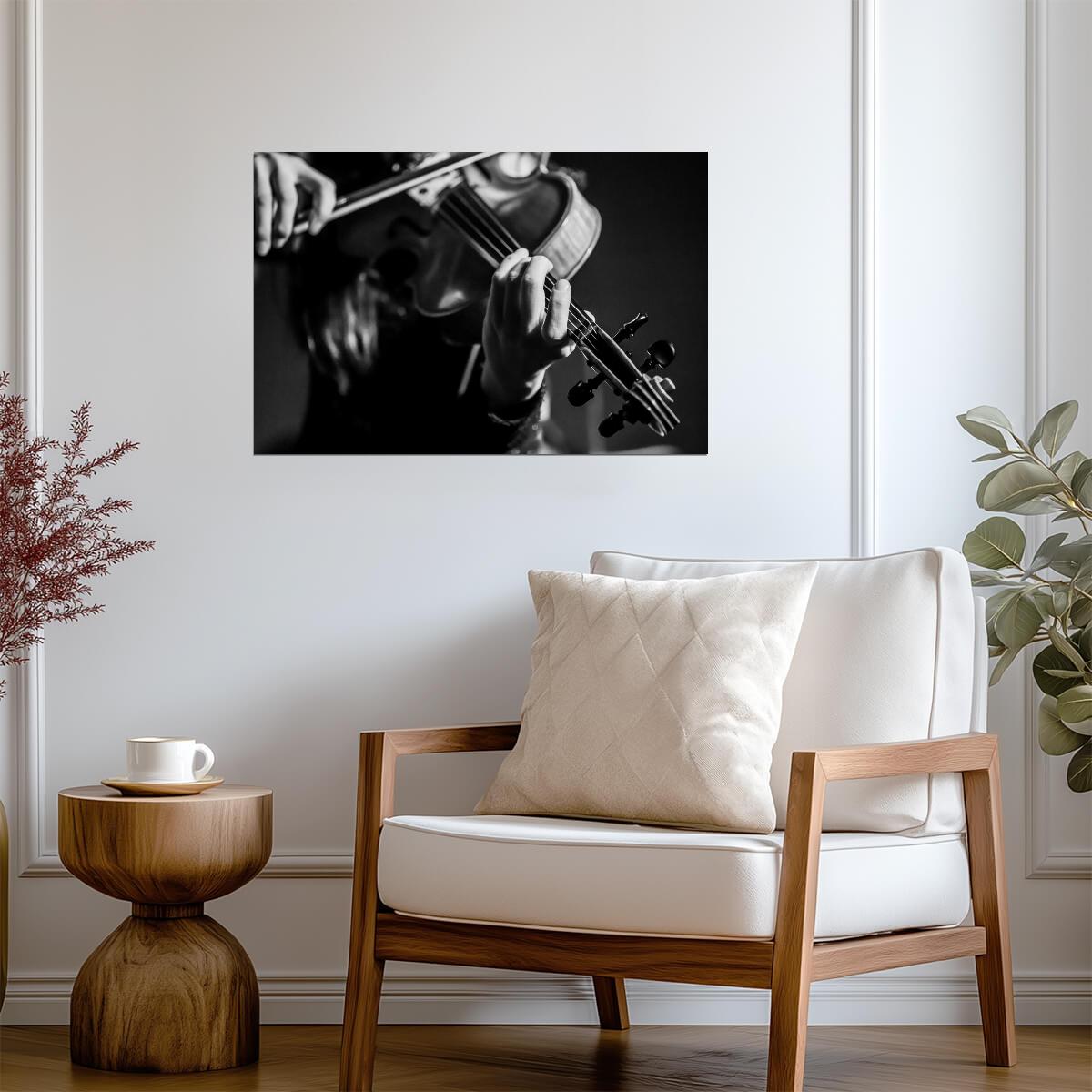 Violinist Playing Violin | Black and White Music Photography | Classical Musician Poster - Music Poster
