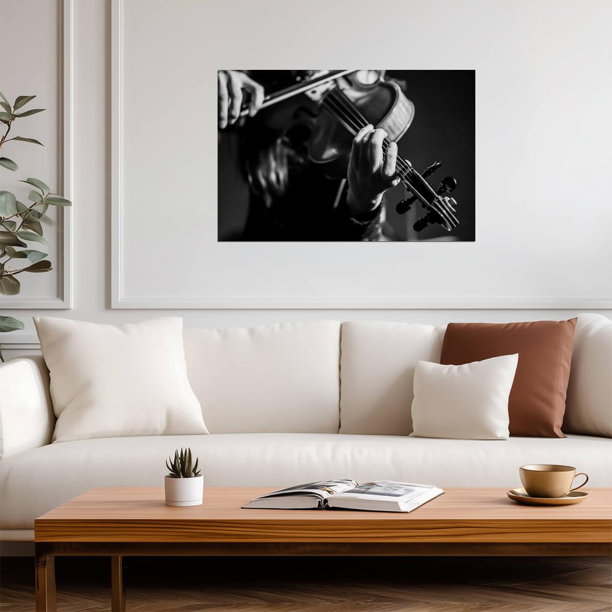 Violinist Playing Violin | Black and White Music Photography | Classical Musician Poster - Music Poster