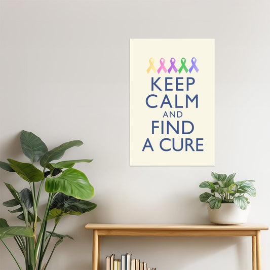 Keep Calm and Find a Cure | Breast Cancer Awareness Motivational Poster