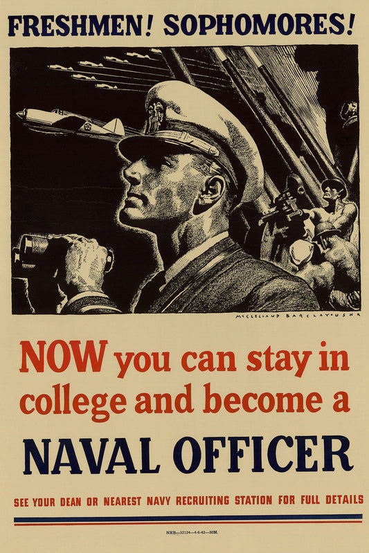 "Become a Naval Officer" | WWII Recruitment Poster | Vintage US Navy Propaganda - Vintage & Retro Poster