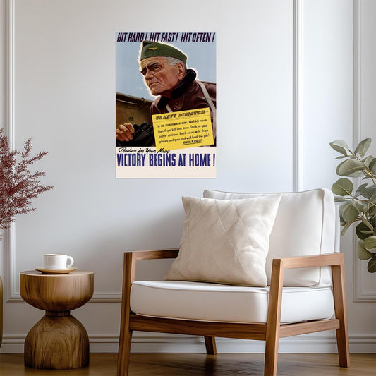 "Victory Begins At Home!" | WWII Propaganda Poster | Vintage War Effort Art - Vintage & Retro Poster