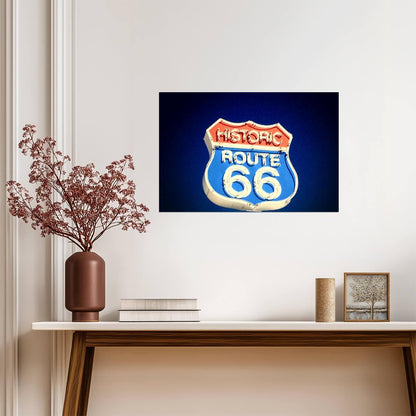 Historic Route 66 Neon Sign | Vintage Americana Poster | Retro Highway Art - Type & Quotes Poster
